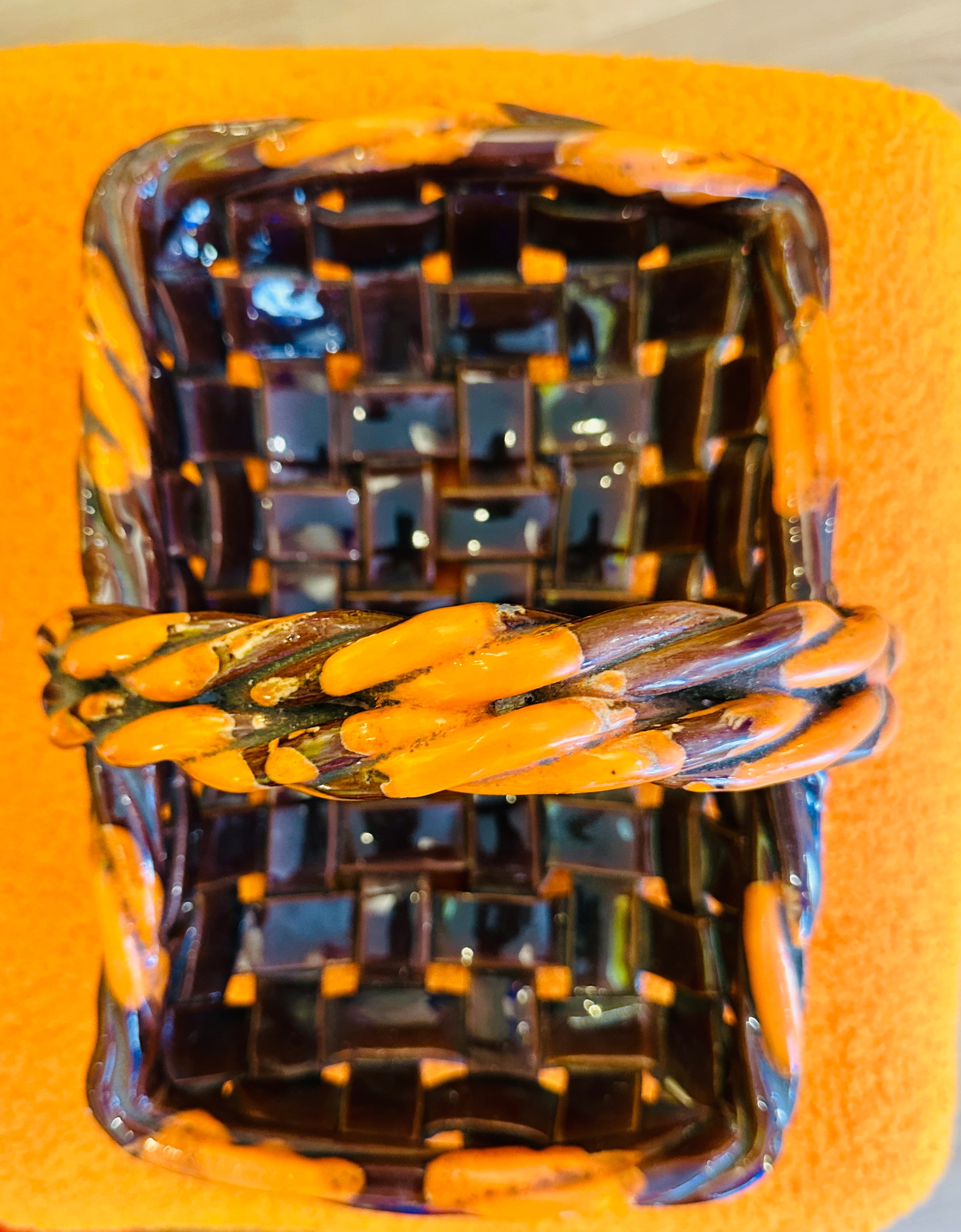 Panier en céramique de Vallauris 1960's, Orange et Marron