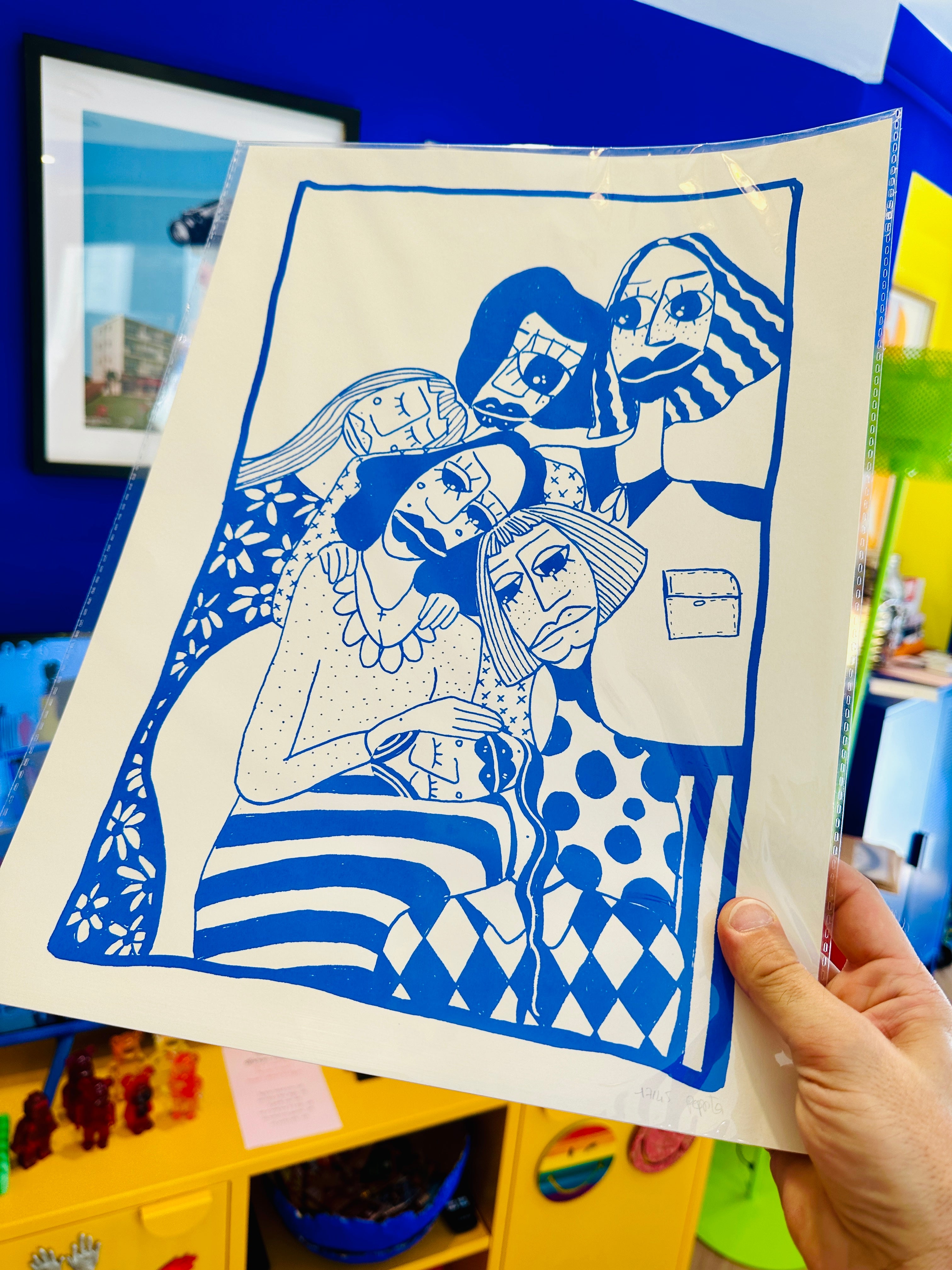 Sérigraphie bleue numérotée de Pepita. A3.