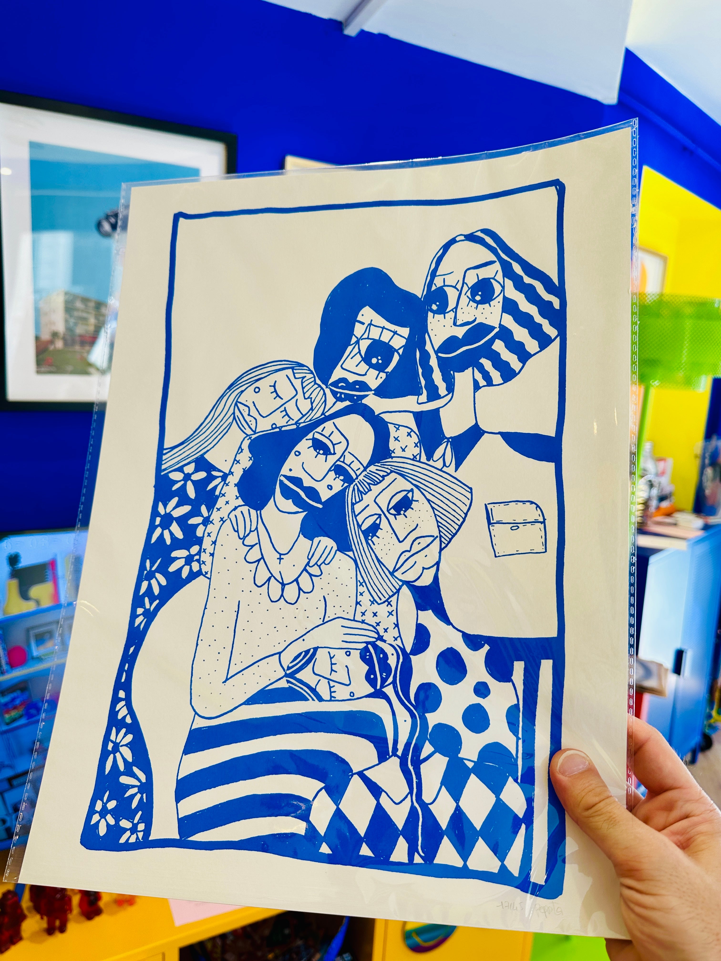 Sérigraphie bleue numérotée de Pepita. A3.