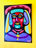 "La dame de la haute" par Cavam. Peinture sur bois de 60x80cm.