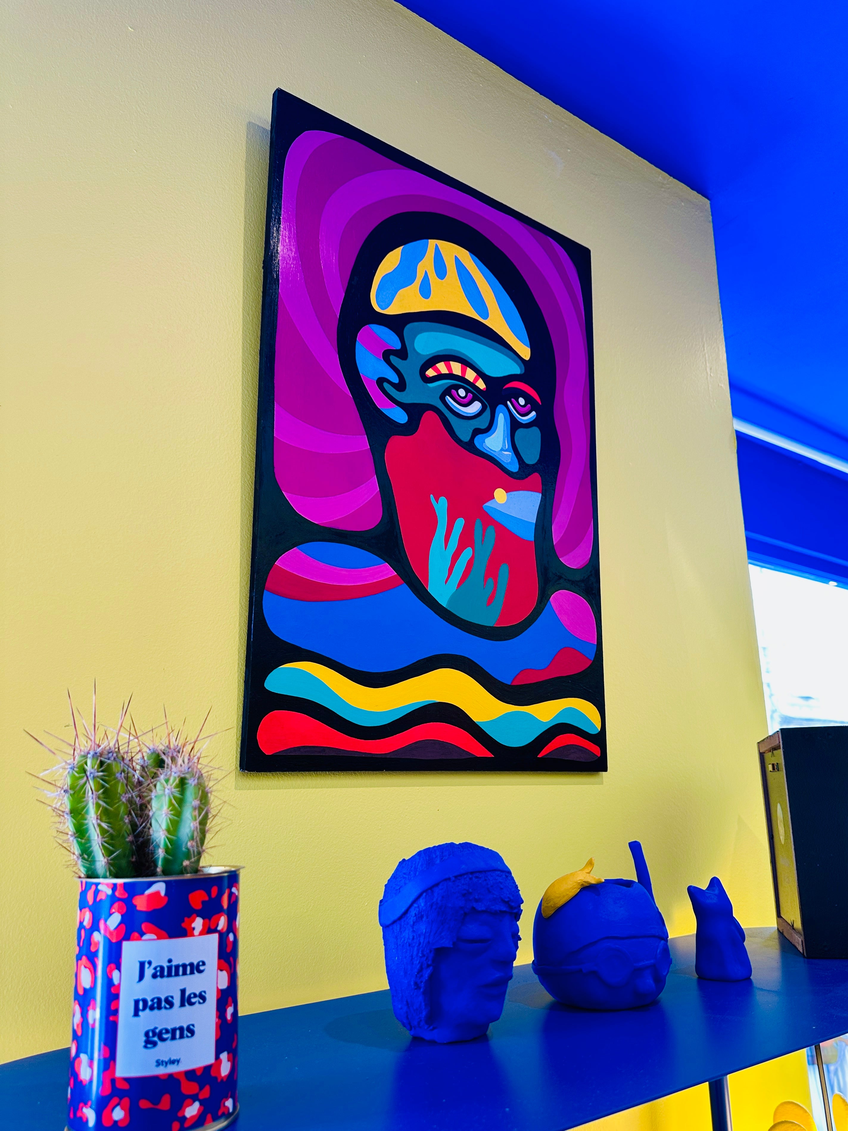 "Le pécheur" par Cavam. Peinture sur bois de 40x60cm.