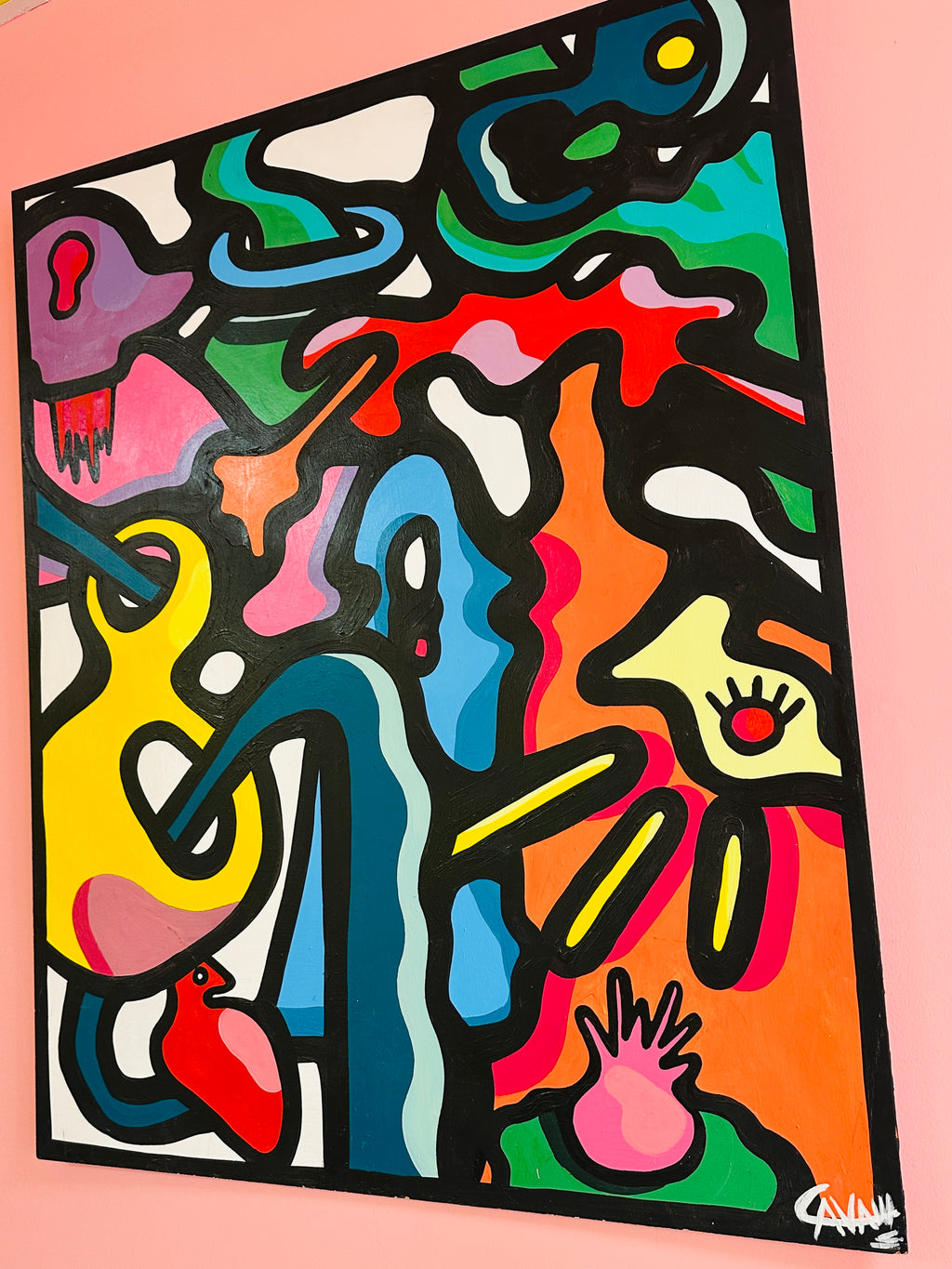 "Au détour d'une ruelle sombre" par Cavam. Peinture sur bois de 80x100cm.