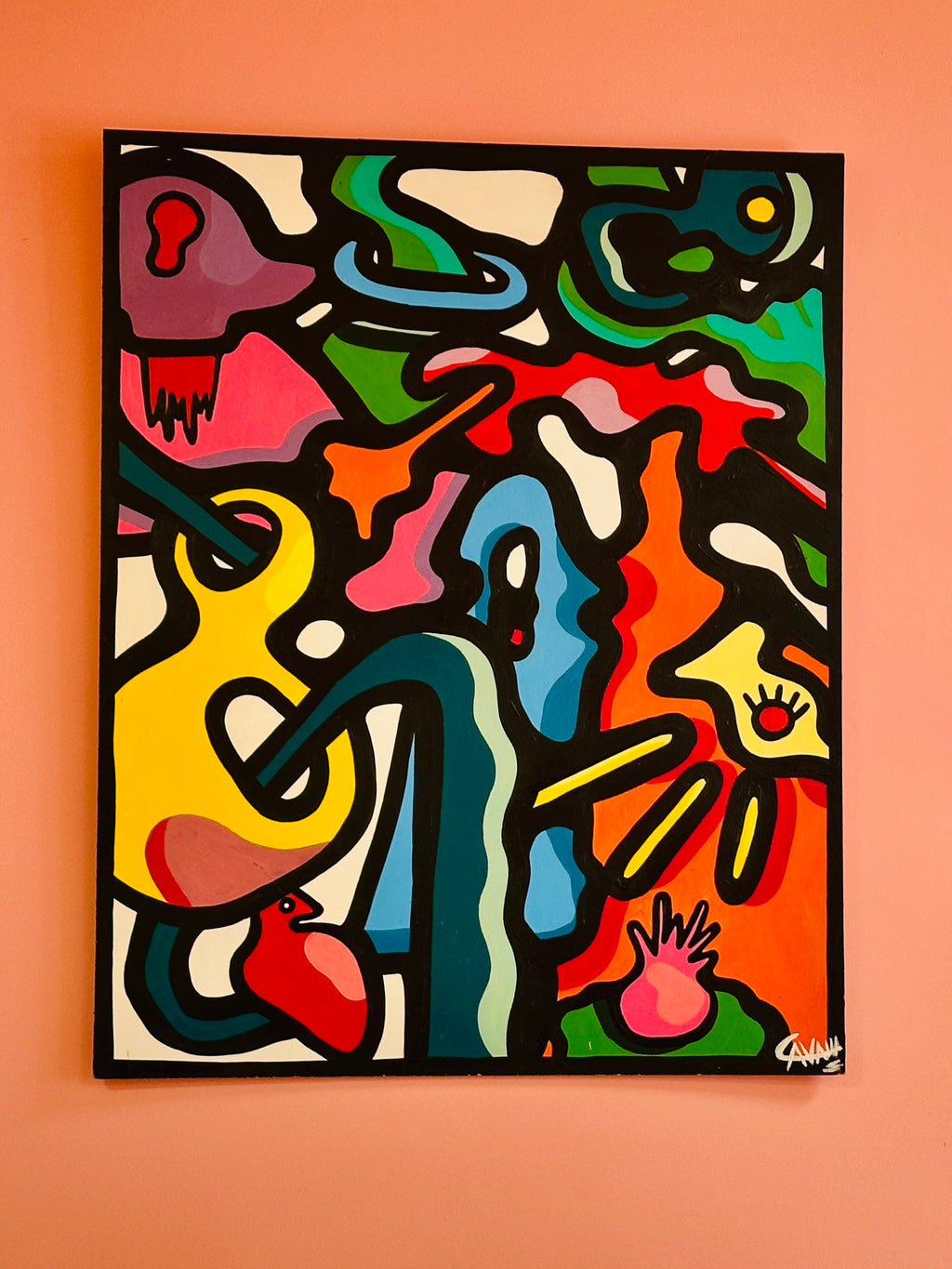"Au détour d'une ruelle sombre" par Cavam. Peinture sur bois de 80x100cm.