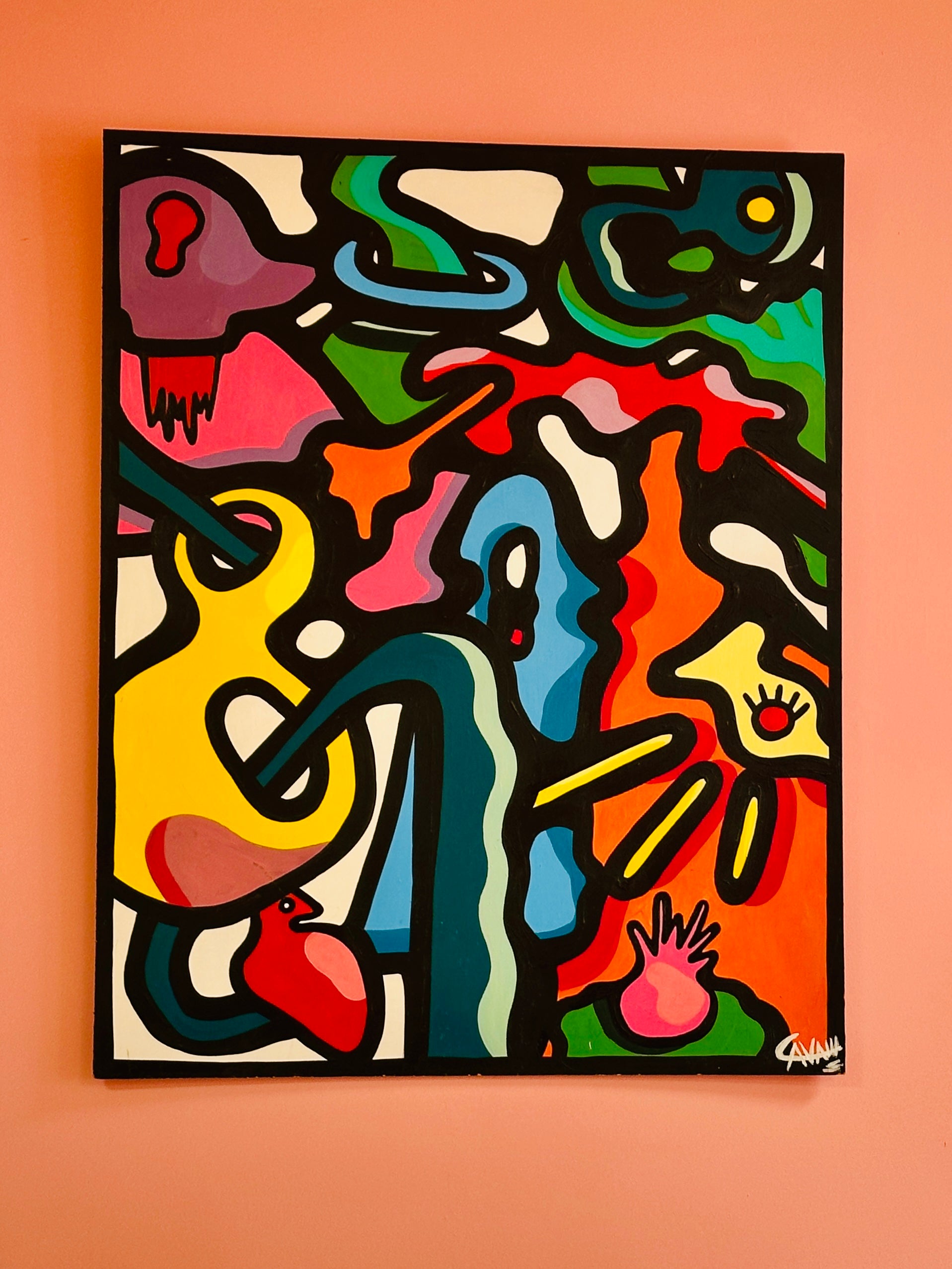 "Au détour d'une ruelle sombre" par Cavam. Peinture sur bois de 80x100cm.