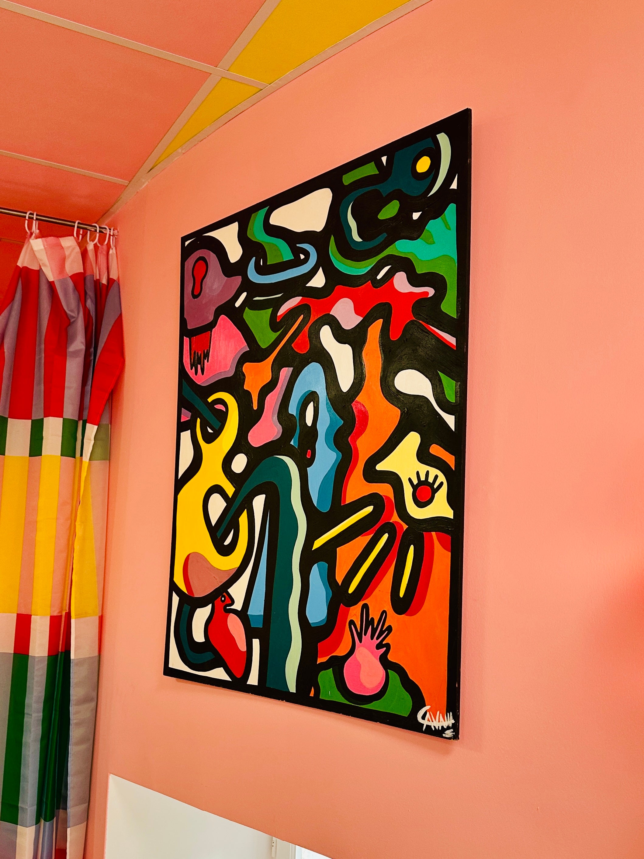 "Au détour d'une ruelle sombre" par Cavam. Peinture sur bois de 80x100cm.