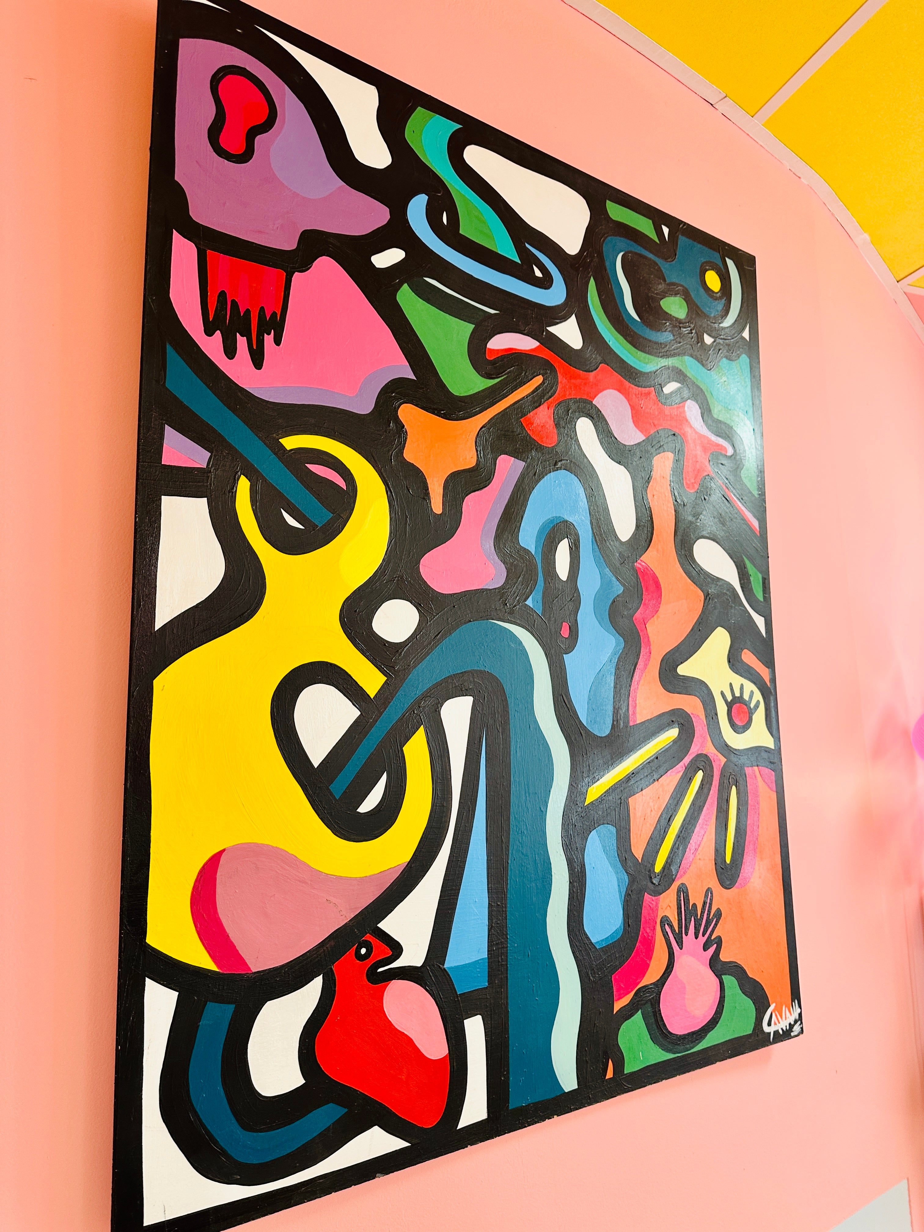 "Au détour d'une ruelle sombre" par Cavam. Peinture sur bois de 80x100cm.