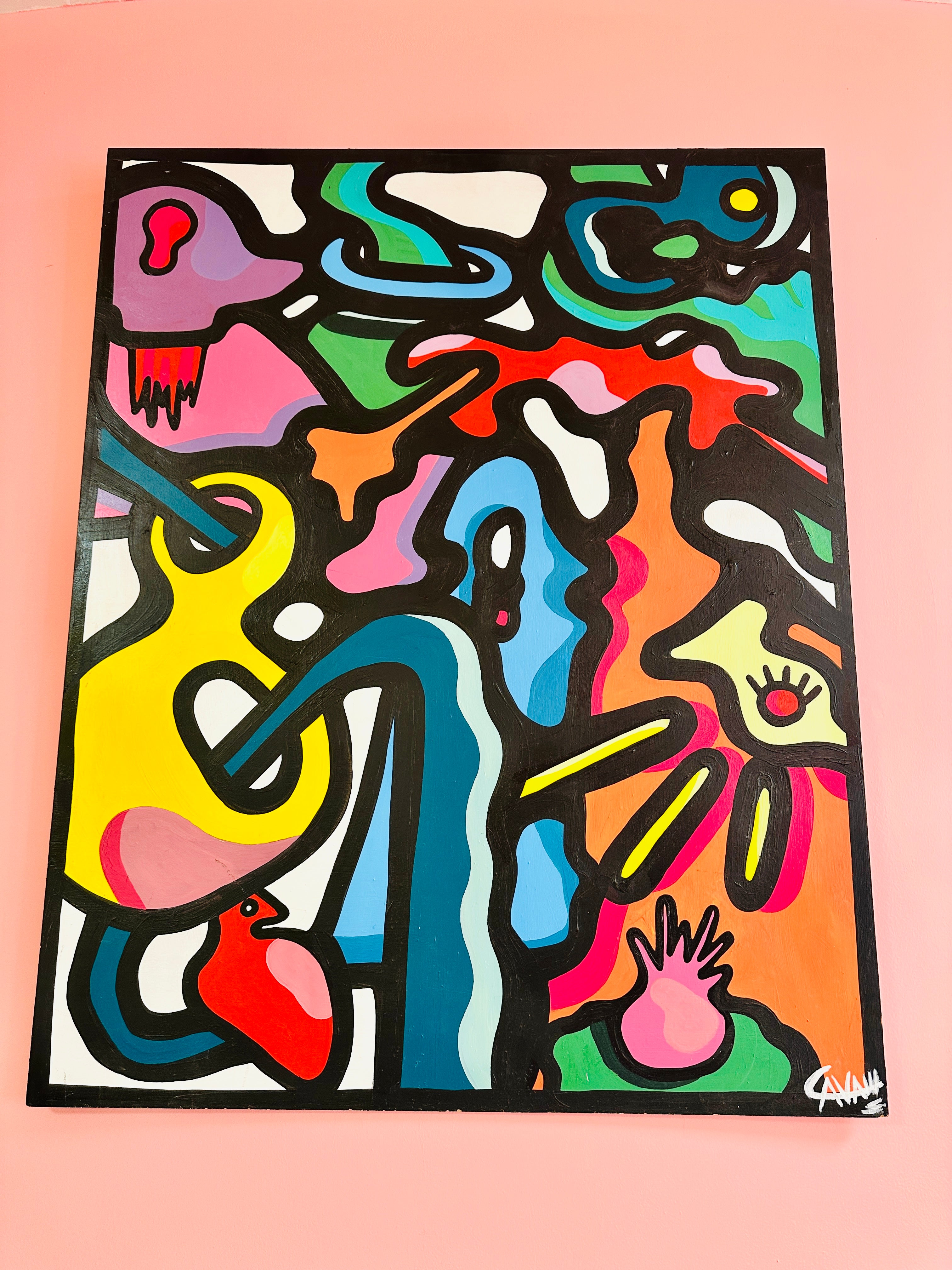 "Au détour d'une ruelle sombre" par Cavam. Peinture sur bois de 80x100cm.