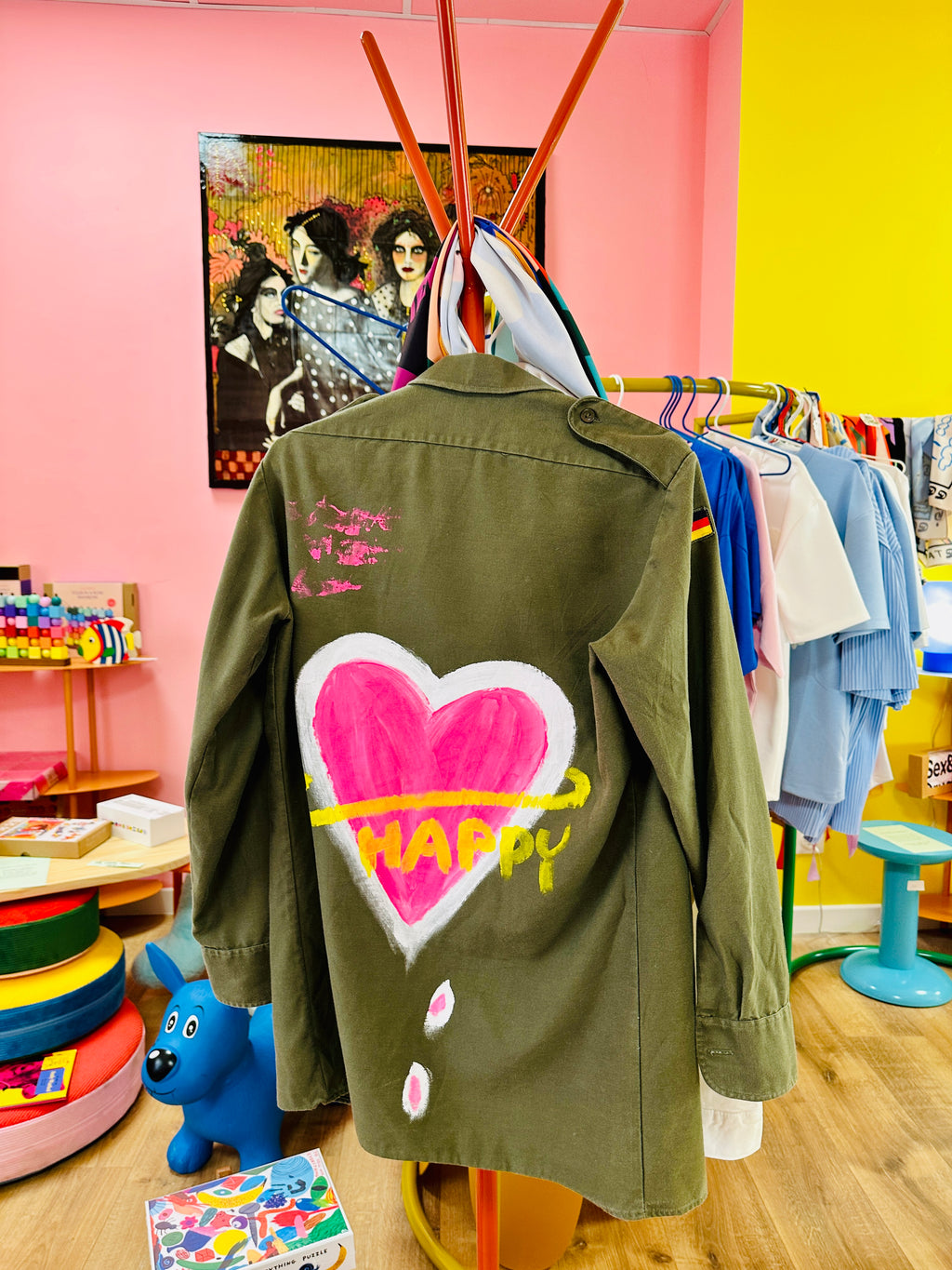 Chemise veste militaire vintage unisexe, kaki militaire, customisée.